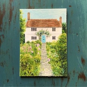 1 Small Country Cottage Painting. Original 3.5” x 5” Gouache on Art Board